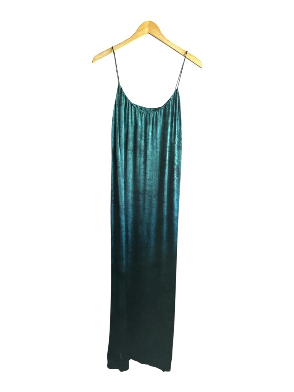 Blue Life Tie Dye Teal Satin Slip Maxi Dress Size Small Turquoise Jade Sundress
